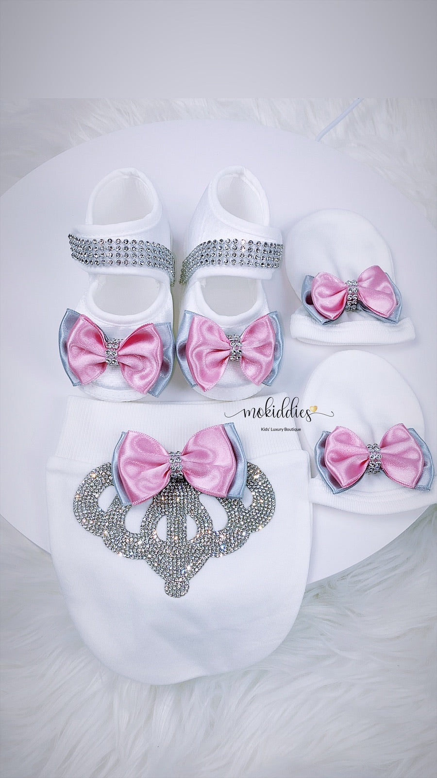 DOUBLE BOW ANGEL WING- CROWN SET (Pink & Grey)