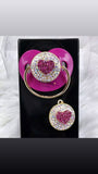 BLINGED HEART WITH EVIL EYE PACIFIER