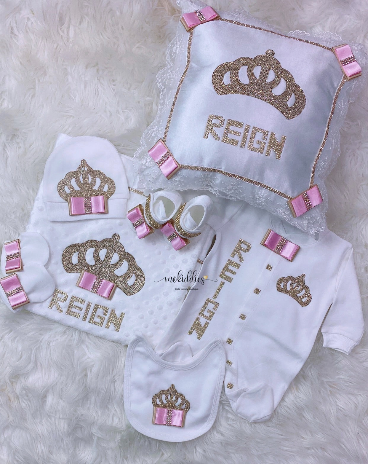 7 PIECE CUSTOMIZED DOUBLE-BOW CROWN SET (Pink)